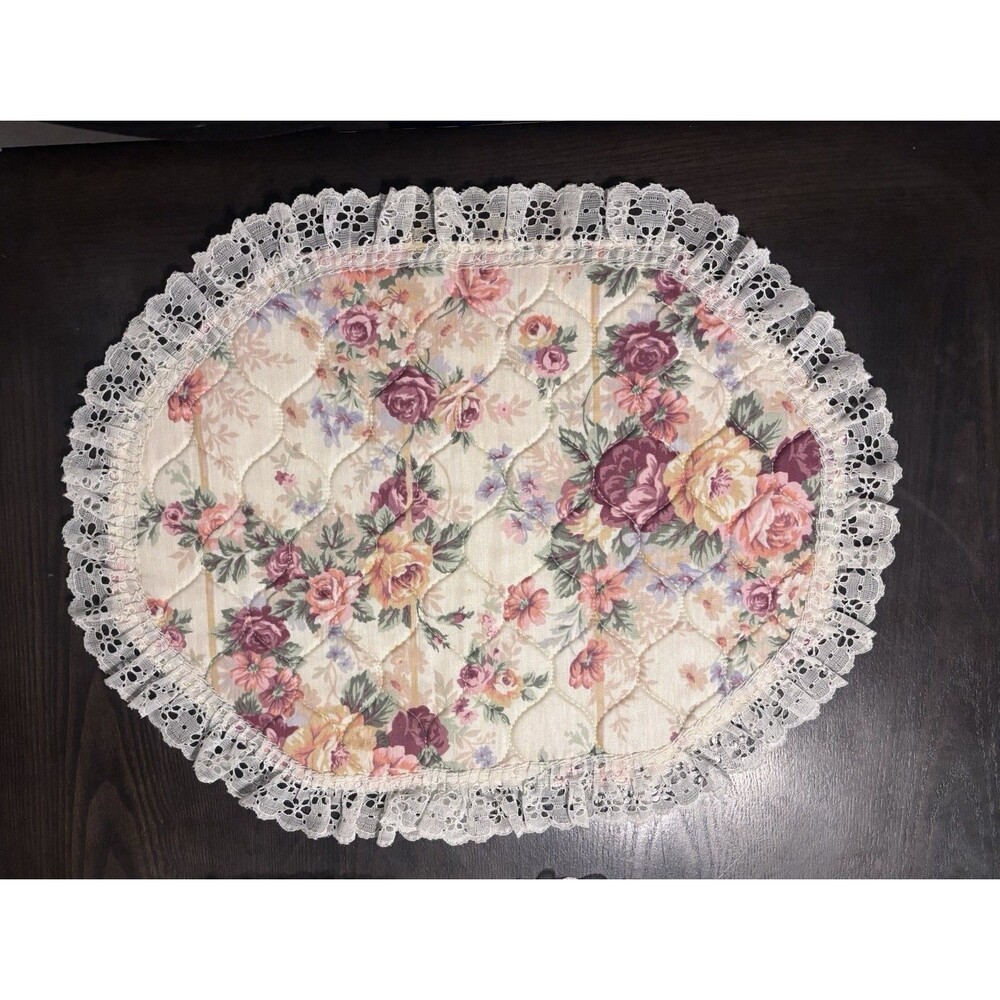 Placemats Set 8 Floral Lace Quilted Granny Core Handmade Farmhouse Shabby Chic